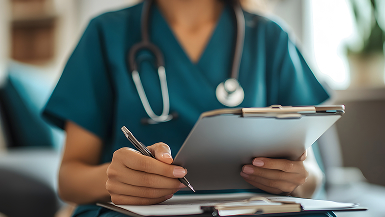 medical professional writing